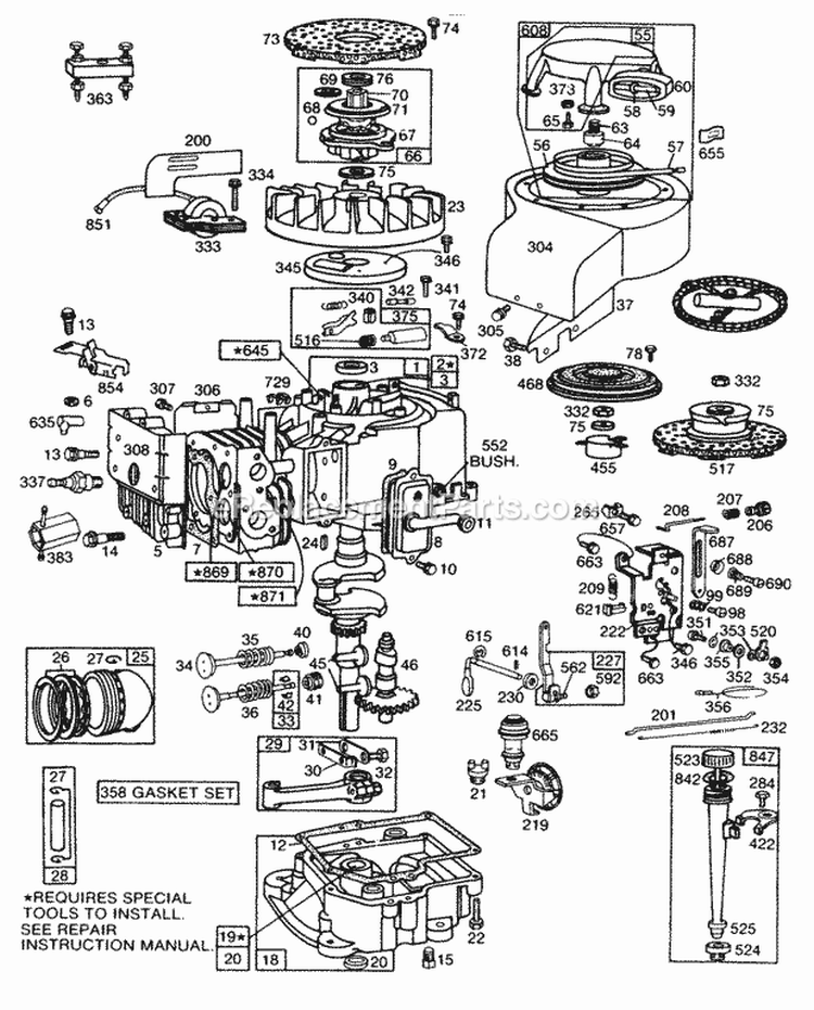 Cyl Sump PistonOil Fill Diagram and Parts List for 170702-1633-99  Briggs and Stratton Engine